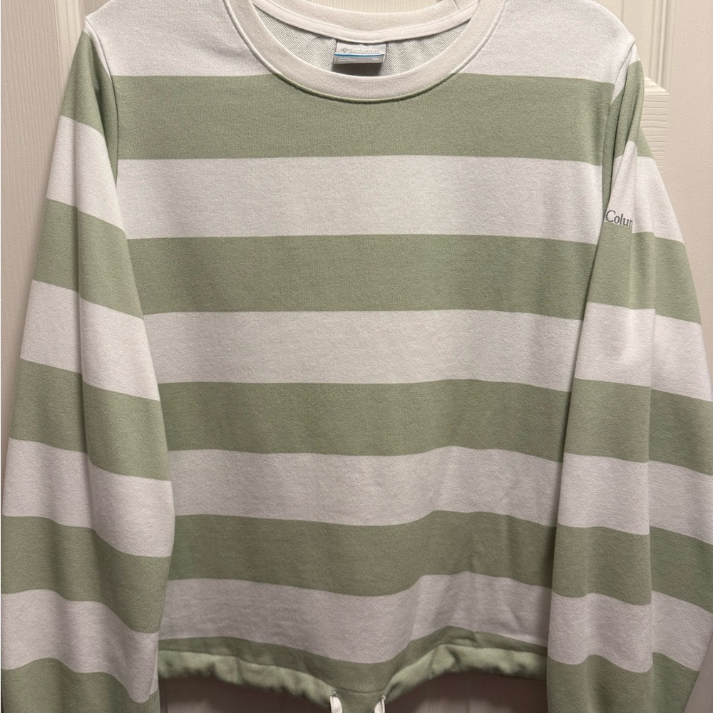 Columbia Green and White Striped Sweatshirt